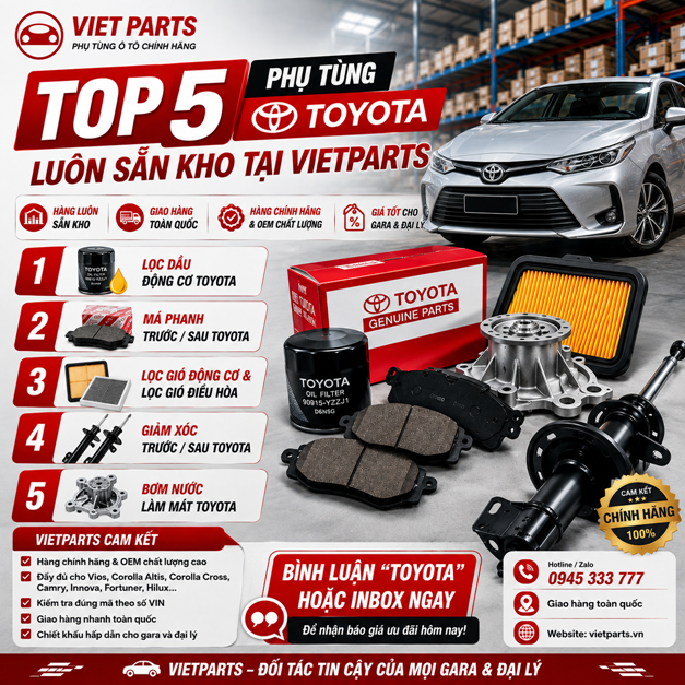Top 5 phụ tùng xe Toyota luôn sẵn kho tại Vietparts