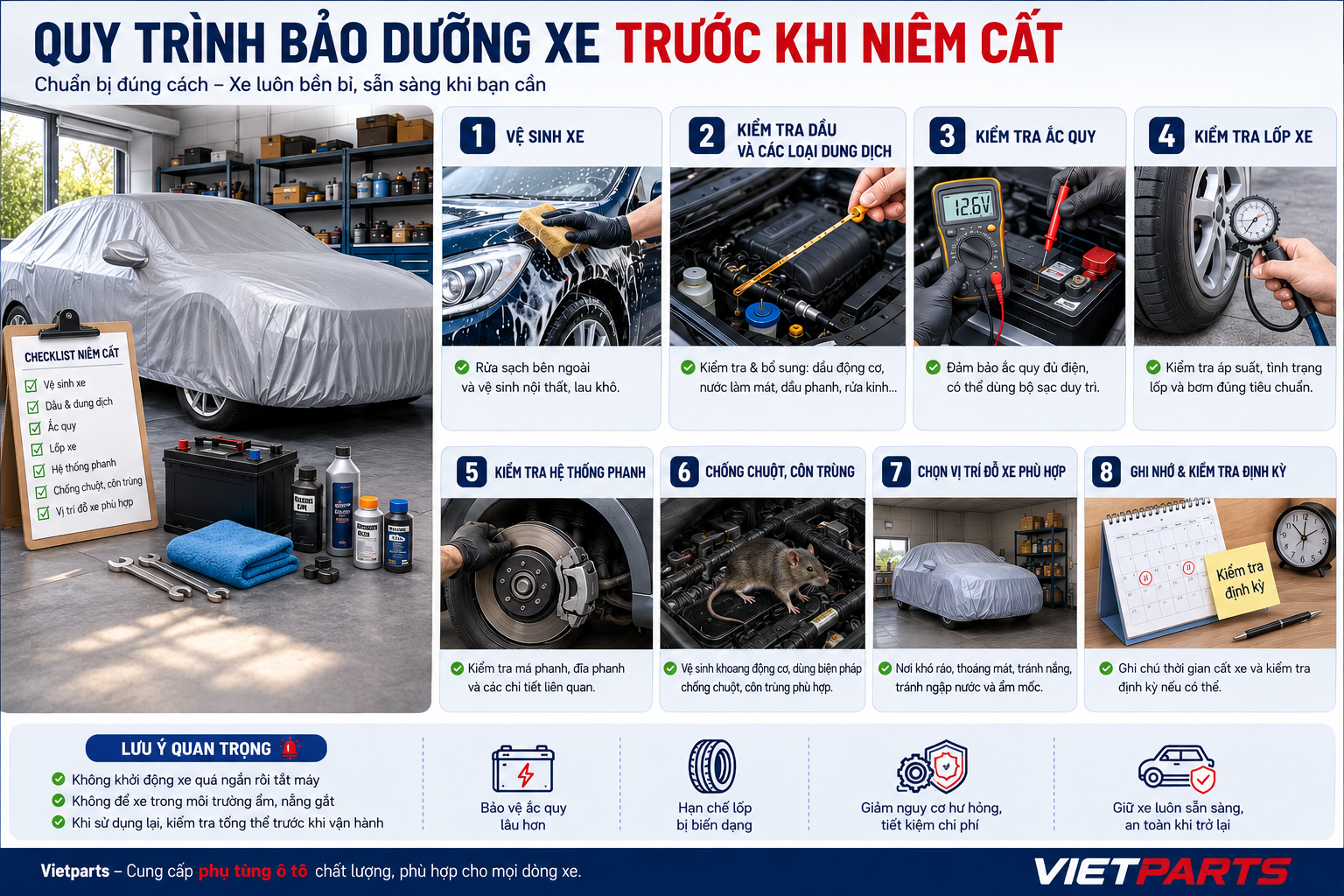 8 việc cần làm trước khi niêm cất ô tô lâu ngày