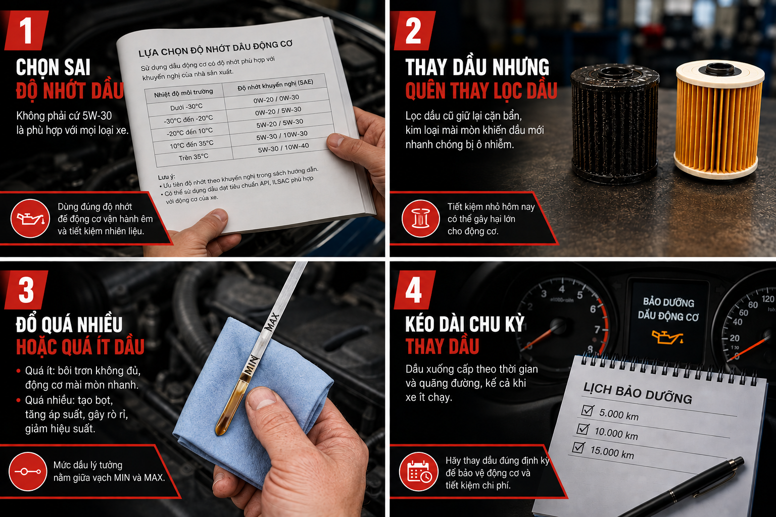 4 lỗi chủ xe thường mắc phải khi thay dầu động cơ