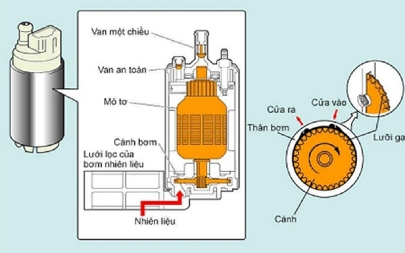Các bộ phận của bơm xăng ô tô