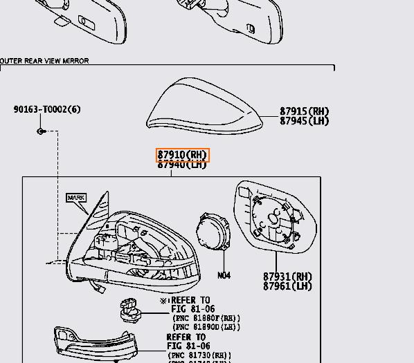 Gương chiếu hậu Toyota Fortuner Legender 2021 phải