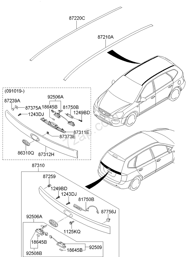 Nẹp nóc xe trái Kia Carens 2008