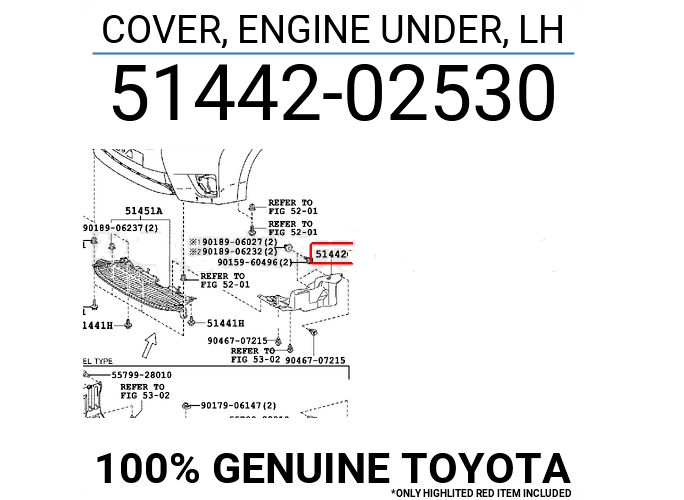 Chắn bùn gầm máy bên trái Toyota Altis 2014