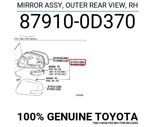 Gương chiếu hậu cơ bên phải Toyota Vios 2007