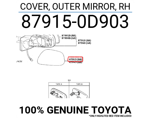 Ốp Gương chiếu hậu cơ bên phải Toyota Vios 2007