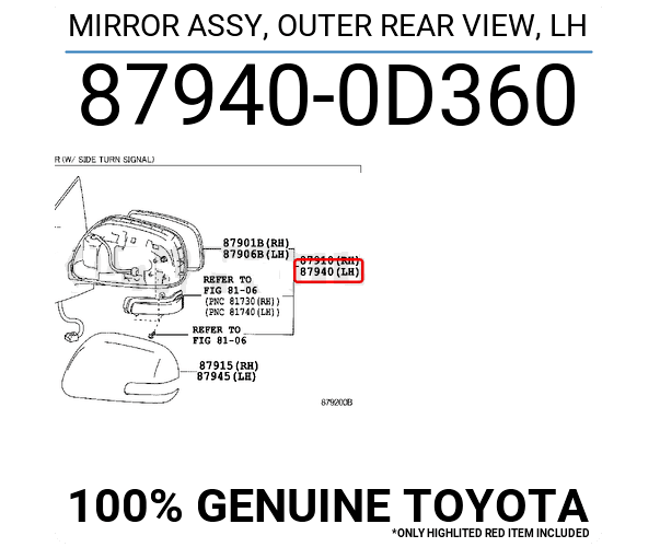 Gương chiếu hậu điện bên trái Toyota Vios 2007